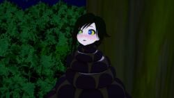 1boy 1girls 3d ass black_hair breasts choking cleavage coiled coiling fat_ass fat_tits huge_breasts hypnosis jungle kaa kaa_eyes koikatsu lipstick loincloth midriff mind_control mrkoiru outdoors pale_skin resisting ruby_rose rwby short_hair snake the_jungle_book tree weak_resistance wide_hips