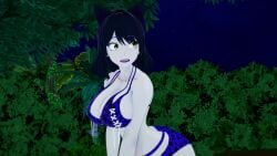 1girls 3d ass bikini black_hair blake_belladonna breasts cat_ears cat_girl crossover fat_ass faunus female jungle kaa koikatsu large_ass large_breasts leopard_print lipstick mrkoiru outdoors pale_skin purple_lipstick rwby short_hair snake surprised swimsuit the_jungle_book tree yellow_eyes