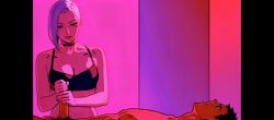 ai_generated cumshot cyberpunk future futuristic handjob handjob_from_behind massage masturbation reach_around
