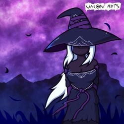 alternate_version_available background background_sky big_breasts big_hat breasts cleavage cleavage_dress dark-skinned_female dark_skin elden_ring elden_ring_nightreign eyes_covered female female_focus female_only fromsoftware giant_hat large_boobs large_breasts lips long_hair recluse_(elden_ring) recluse_(nightreign) solo solo_female solo_focus starry_background starry_sky tagme uncon_arts white_hair witch witch_costume witch_hat