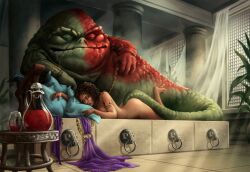 1girls brown_hair chain_leash chained curly_hair dark-skinned_female daypaintstudio discarded_clothing femsub harem_girl hutt long_hair lying_on_stomach naked nude nude_female original_characters slave slave_collar slavegirl sleeping star_wars submissive_female
