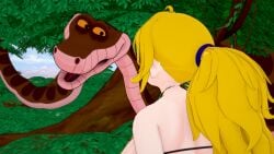 2girls 3d animal_print ass bikini blonde_hair cleavage coiling failed_resistance fat_tits happy_trance huge_ass huge_breasts hypnosis jungle kaa kaa_eyes koikatsu leaning_forward leopard_print leopard_print_bikini lipstick long_hair midriff mind_control mindless mrkoiru outdoors ponytail red_lipstick ruby_rose rwby sisters smile snake snake_vore stomach_bulge swimsuit the_jungle_book tree vore wide_hips yang_xiao_long