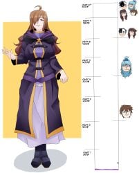 1girls ahoge brown_hair female kono_subarashii_sekai_ni_shukufuku_wo! pivk00 weight_gain weight_gain_drive weight_gain_sequence wiz_(konosuba)