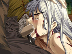 blood closed_eyes color crying enzai fellatio gay hair human imminent_rape long_hair oral penis prisoner silver_hair tears vallewida_(enzai) yaoi