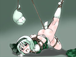 arms_behind_back ass blue_eyes blush bondage box_tie crotch_rope footwear ghost hair hairband kneehighs lili_(artist) lilish myon panties pussy pussy_juice rope short_hair silver_hair socks solo tears touhou underwear white_kneehighs white_legwear youmu_konpaku youmu_konpaku_(ghost)