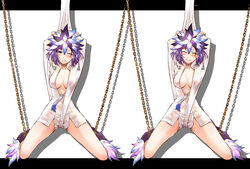 alternate_costume blush chains closed_eyes clothing feathers headdress kuzuryu_amane kuzuryuu_amane megami_ibunroku_devil_survivor purple_eyes purple_hair segami_daisuke