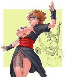 bb breasts fishnets konakona large_breasts naruto pubic_hair straight_hair summon temari uncensored