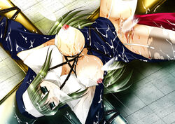 blood bondage breasts censored cum fellatio game_cg green_eyes green_hair hair long_hair male_focus nipple_piercing nipples nun oral rape thighhighs vaginal_penetration