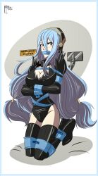 1girls azura_(fire_emblem) black_leotard blue_hair bondage bound_arms bound_to_wall breasts chained_to_wall chains cleavage collar female female_only femsub fire_emblem fire_emblem_fates gag gagged great-dude hair_between_eyes hairband kneeling large_breasts legs_tied leotard light_blue_hair long_hair looking_at_viewer more_at_source nintendo solo tape tape_bondage tape_gag very_long_hair yellow_eyes