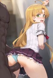 1boy 1girls against_wall ai_generated asia_argento ass blonde_female blonde_hair blonde_hair_female butt cute dark-skinned_male dark_skin female female/male feminine_body fringe from_behind green_eyes high_school_dxd interracial light-skinned_female light_skin long_hair looking_back male male/female muscular nervous nervous_expression nervous_face nervous_female pale-skinned_female panties panties_aside petite petite_body petite_female raered school_uniform schoolgirl short_skirt skinny skirt skirt_lift slim small_ass small_breasts submissive submissive_female teenager tight_pussy vaginal_insertion vaginal_penetration vaginal_sex very_long_hair young