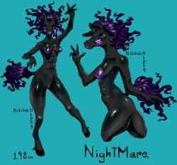 1girls 3_mouths 4_fingers abs big_ass black_eyes breasts butt clothed cunt dark_skin demon draw eldritch_abomination female female_only furry furry_only hips hips_wider_than_shoulders hooves horse horse_girl lipstick monster nightmare_(nihilishn) nihilishn no_sex nude nude_female oc original_character purple_hair pussy tail taller_female taller_girl vagina