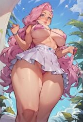 ai_generated asura_(ai_style) bra kane12 large_breasts large_thighs league_of_legends micro_bikini micro_bra microskirt pink_hair pink_panties seraphine_(league_of_legends) skirt thick_thighs thin_waist