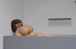 >:[ 3d bathing bathroom bathtub blush goofylookin large_breasts light-skinned_female naked_female orange_areola roblox scarf self_upload solo_female steam