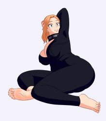 1girls big_breasts boku_no_hero_academia boob_window breasts camie_utsushimi catsuit feet fetish jumpsuit long_hair looking_at_viewer my_hero_academia orange_hair solo