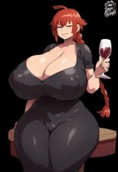 ai_generated animated big_breasts black_dress braid chainsaw_man cleavage dress holding_wine_glass huge_breasts large_breasts long_braid long_hair makima_(chainsaw_man) red_eyes relongiainsfw ringed_eyes sitting sitting_on_table thick_thighs wide_hips wine wine_glass