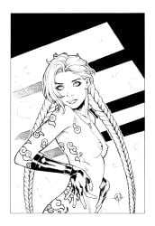 1girls alex_lei braided_hair braided_twintails breasts ink jinx_(league_of_legends) league_of_legends nipples small_breasts solo solo_female tattoo tattoos twintails