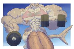 bodybuilder diphallia diphallism furry hyper hyper_cock hyper_genitalia hyper_penis male male_only multi_genitalia multi_penis muscles muscular muscular_arms muscular_male penis purplephantom7 shark