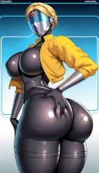 1robot_girl ai_generated ass ass_grab atomic_heart big_ass big_breasts big_butt breasts coat faceless_robot_female looking_at_viewer looking_back metallic_body robot_girl robot_humanoid roger1011 russian short_hair thick_thighs thighs