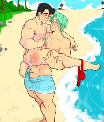 beach blue_eyes cove_holden creampie cum cum_inside gay gay_sex gbpatch green_hair oc ocean our_life_(beginnings_and_always) outdoors