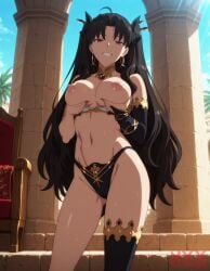 1girls ai_generated big_breasts breasts brown_hair fate/grand_order fate_(series) female female_only goddess ishtar_(fate) jewelry light-skinned_female medium_breasts nyxworks red_eyes solo temple thighhighs