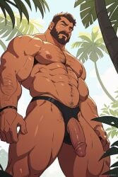 ai_generated bara beard big_penis boyfriendai brown_skin bulge daddy dark_hair male male_nipples male_only manly mature_male muscular muscular_male nipples penis tropical underwear