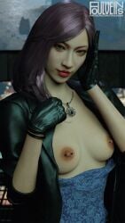 female flashing_breasts foulveins gloves nipple_piercing pink_hair ryuu_ga_gotoku seong-hui yellow_eyes