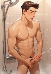 1boy abs ai_generated armpit_hair avatar_legends balls bara big_balls big_penis cum ejaculation gay ilovementits mako male male_only masturbation muscular muscular_male nipples orgasm_face pecs penis pubic_hair shower shower_masturbation the_legend_of_korra thighs yaoi