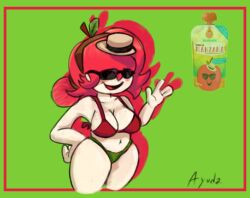 1girls apple apple_puree big_breasts black_glasses black_sunglasses bra breasts candias female female_apple_puree female_only glasses green_underwear hat mini_hat no_clothes original red_bra red_hair red_underwear reference_image small_hat solo sunglasses tagme underwear underwear_only white-skinned_female