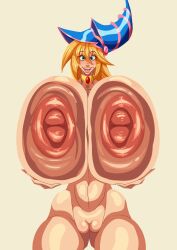 blonde_hair breasts_against_glass dark_magician_girl daysy gigantic_areola gigantic_breasts hyper hyper_breasts yu-gi-oh!