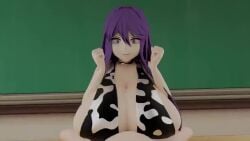 1boy 1girls 3d 3d_animation animated big_breasts boobjob bouncing_breasts breasts cow_print cum cum_on_breasts cumshot doki_doki_literature_club engulfing_paizuri female gigantic_breasts huge_breasts imminent_death impending_death jiggling_breasts jinouga97 light-skinned_female light-skinned_male light_skin long_hair looking_at_penis male male_pov musi_cassie paizuri penis penis_between_breasts pov purple_eyes purple_hair smile smiling sound sound_edit submissive_pose tagme video yuri_(doki_doki_literature_club)