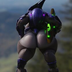 3d_(artwork) absurd_res alien armor ass back_boob big_breasts big_butt breasts digital_media_(artwork) digitigrade dorkle24 female female_sangheili fuel_rod_cannon gun halo_(series) hand_on_hip hi_res huge_breasts huge_butt huge_hips huge_thighs microsoft mostly_nude ranged_weapon rear_view sangheili solo thick_thighs weapon wide_hips xbox_game_studios