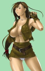 belt censored cowgirl cowgirl_outfit female female_only final_fantasy final_fantasy_vii fingerless_gloves fumizuki_misoka gloves human long_hair open_clothes open_shirt panties skirt solo tifa_lockhart underwear