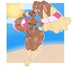 1girls anthro big_ass big_breasts bikini breasts bubble_ass bubble_butt cleavage female furry gomibin_art huge_ass huge_breasts hyper_breasts looking_at_viewer lopunny pokémon_(species) pokemon pokemon_(species) sling_bikini solo solo_female thick_thighs unrealistic_proportions wide_hips