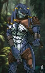 abs alien anthro bangaa final_fantasy genitals hi_res hybrid iudicium86 male muscular muscular_anthro muscular_male nipples pecs penis predator_(franchise) sharp_teeth solo square_enix teeth thrakos yautja