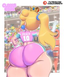 ass big_ass big_butt blonde_female blonde_hair bottom_heavy breasts bubble_butt crown cuddlecore earrings female hair huge_ass huge_butt hyper_ass large_butt mario_(series) mario_strikers mario_strikers_peach_back_view_redraw_(meme) massive_ass massive_butt nintendo pink_clothing pink_shirt pink_shorts princess princess_peach rear_view sassy short_shorts shorts solo sweatdrop sweating sweaty sweaty_body sweaty_butt tagme thick_ass thick_thighs