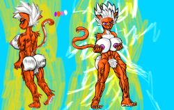 angry anthro ass aura big_breasts big_butt breasts claws digital_drawing_(artwork) digital_media_(artwork) dragon_ball dragon_ball_z felid feline female fur graphite_(artwork) hair half_assin_it looking_at_viewer looking_back mammal marker_(artwork) muscular muscular_anthro muscular_female nipples nude orange_body orange_fur pencil_(artwork) power-up pubes purple_eyes solo super_saiyan super_saiyan_2 tail traditional_media_(artwork) white_body white_fur white_hair