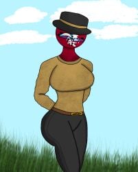 1girls ass big_ass big_breasts breasts countryhumans countryhumans_girl female female_only glasses grass hat moscow_(statehumans) seregamecta winking winking_at_viewer