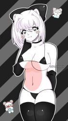 2000s 2000s_and_2010s_style anime anime_style anthro anthro_female bat_blood bear_girl bikini bikini_bottom bikini_top black_choker black_stockings female female_only furry grey_eyes looking_up malino_species pretty_blood rinny_(pretty_blood) solo solo_female stockings thick_thighs white_fur