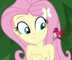 1girls accurate_art_style bare_arms bare_breasts bare_shoulders big_breasts bird breasts casual casual_nudity completely_naked completely_naked_female completely_nude completely_nude_female confused cute edit edited edited_screencap equestria_girls erect_nipples exhibitionism exhibitionist eyelashes fluttershy_(eg) fluttershy_(mlp) forest forest_background friendship_is_magic hairpin long_hair my_little_pony naked naked_female nipples nude nude_edit nude_female nudism nudist nudity outdoors pink_hair screencap solo solo_female songbird twinet vulnerable