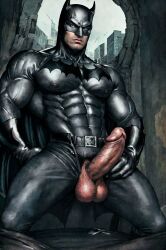 ai_generated balls bara batman batman_(bruce_wayne) batman_(series) big_balls big_penis boyfriendai bruce_wayne clothing covered_nipples daddy dc dc_comics erection male male_only male_pubic_hair manly masked mature_male muscular_male penis tight_clothing