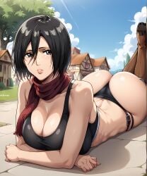 ai_generated attack_on_titan bangs big_ass big_breasts big_butt black_bra black_eyes black_hair black_sports_bra black_thong blue_sky bob_cut boots bra brown_boots bubble_ass bubble_butt clouds female female_only hips huge_ass huge_butt juicy_butt large_ass large_breasts large_butt large_thighs light-skinned_female light_skin long_legs long_pants looking_at_viewer mikasa_ackerman narrow_waist no_pants no_skirt red_scarf retair18 scarf shingeki_no_kyojin short_hair short_jacket solo solo_female solo_focus sports_bra straps sunny symbol thick_ass thick_legs thick_thighs thigh_strap thong toned toned_body toned_female village white_shirt wide_butt wide_hips