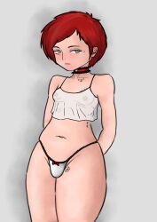 body_writing femboy green_eyes humiliation lilassiaboi micropenis otoko_no_ko red_hair see-through sissy small_penis tiny_penis trap