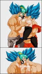 anal anal_sex areola areolae bisexual bisexual_male black_highlights blue_eyes blue_hair bulchi comic dilf double_penetration dragon_ball dragon_ball_super dragon_ball_z fusion fusion_character green_hair groping_breasts husband metamoran_clothing milf muscular muscular_male nala1588 nipple_pinch nipples pinching_nipples son_goku super_saiyan super_saiyan_blue twitter_username two_panel_image vaginal_penetration vaginal_sex vegeta watermark white_background wife