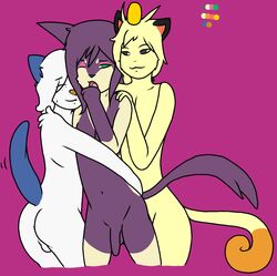 anthro ass balls coin daniruu feline fur furry gay girly hair happy hug long_tail love male meowth oshawott otter penis pokemon pokemon_(species) purrloin shy tail tailwag trap whiskers yaoi