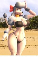 3d 3d_(artwork) anthro big_breasts bikini breasts canine carbiid3 female female_only furry georgette_(oliver_and_company) huge_breasts large_breasts looking_at_viewer oliver_and_company poodle wide_hips