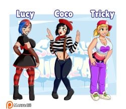 3girls black_hair blonde_female blonde_hair blonde_hair_female coco_(subway_surfers) female female_only goth goth_girl heart_tricky lucy_(subway_surfers) marioa13 mime patreon patreon_logo subway_surfers tricky_(subway_surfers) video_games