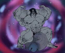 adventure_time balls black_hair breasts excessive_muscles flexing futa_only futanari glenngarth grey_skin hyper_muscular hyper_penis marceline muscular muscular_futanari nipples nude pecs penis solo