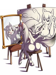 1girls amaterasu anthro ass breasts canine deity feet female female_only furry markings mirror nipples nude okami paintbrush painting paws portrait self_portrait soles solo thefuckingdevil toes tongue tongue_out wolf