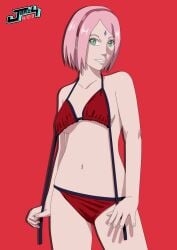 1girls 2d bare_shoulders bikini bikini_bottom bikini_top bikini_top_undone blush boruto:_naruto_next_generations bra breasts cleavage facial_mark female female_only forehead_mark full_color green_eyes jorch_jacg long_hair looking_at_viewer mature mature_female milf naruto naruto_(series) no_penetration pink_hair pinup sakura_haruno sakura_haruno(boruto) small_breasts solo solo_female solo_focus teasing teasing_viewer underwear untied_bikini untied_bikini_top upper_body watermark