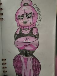 adventure_time big_ass big_breasts big_butt black_eyes black_lipstick candy_girl cartoon_network fishnets goth goth_girl gothic handdrawn omegart55 only_female pink_body pink_hair princess princess_bubblegum